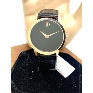 Movado Women's Watch 0607648 Swiss Quartz Rose Gold Museum Black Dial Leather
